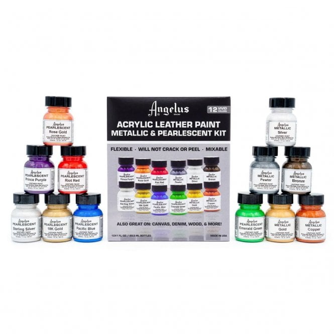 Angelus Acrylic Leather Paint - Metallic & Pearlescent Kit (12)