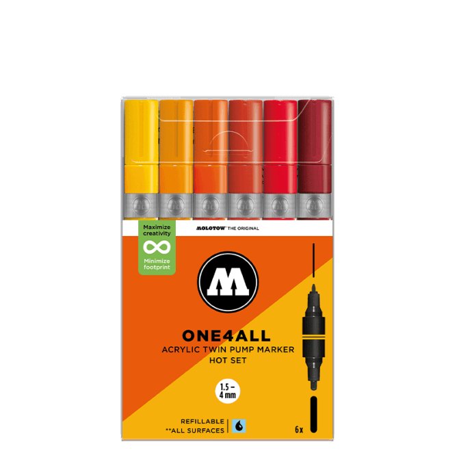 Molotow One4All Acrylic Twin Pump Marker - Hot Set (6)