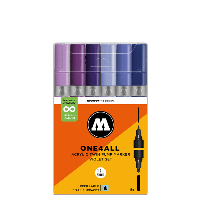 Molotow One4All Acrylic Twin Pump Marker - Violet Set (6)