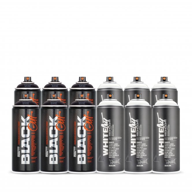 Montana Blackout & Whiteout Spray Paint Bundle (12)