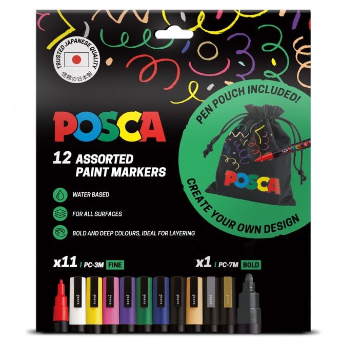 Uni Posca Posca PC-3M 12 Standard Pack + Pouch