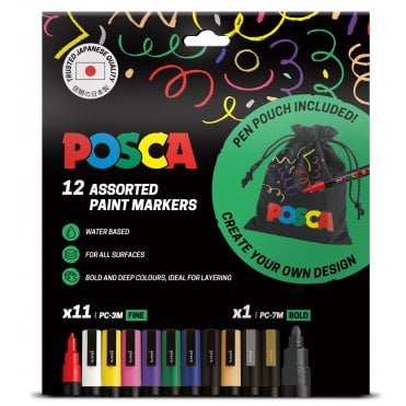 Posca PC-3M 12 Standard Pack + Pouch