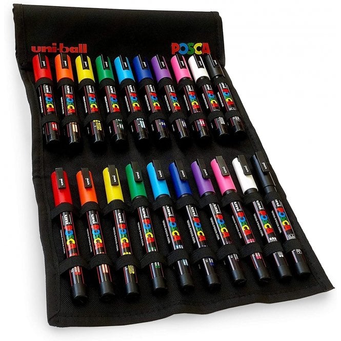 Uni Posca Posca PC-3M & PC-5M Bundle in Canvas Wallet (20)