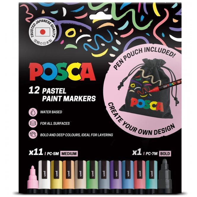 Uni Posca Posca PC-5M 12 Pastel Pack + Pouch
