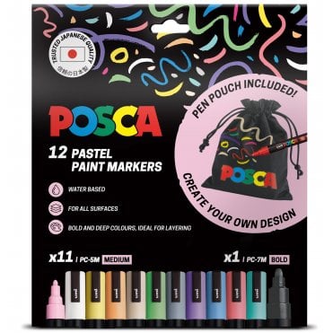 Posca PC-5M 12 Pastel Pack + Pouch