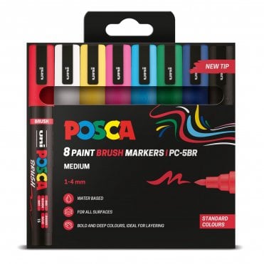 Posca PC-5MBR 8 Standard Colours (Brush Tip)